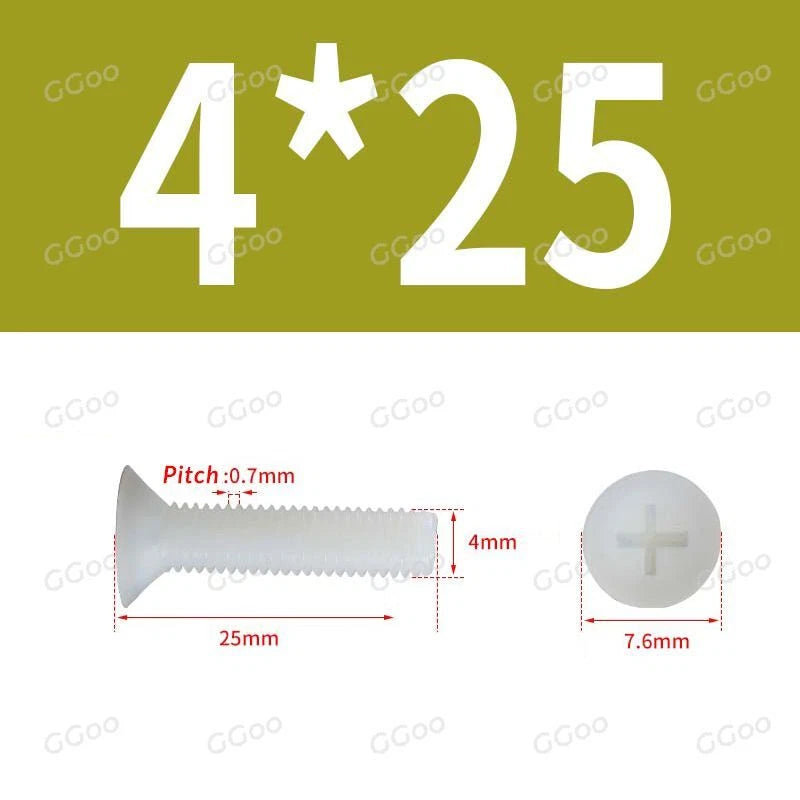 White Nylon Phillips Flat Head Machine Screws DIN 965 — M2.5 M3 M4 M5 M6 M8
