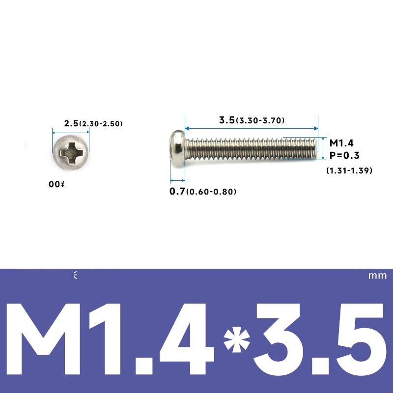 M1–M2.5 Pan Head Phillips Machine Screws – A2 Stainless Steel (304), Fully Threaded - HomeDIYer
