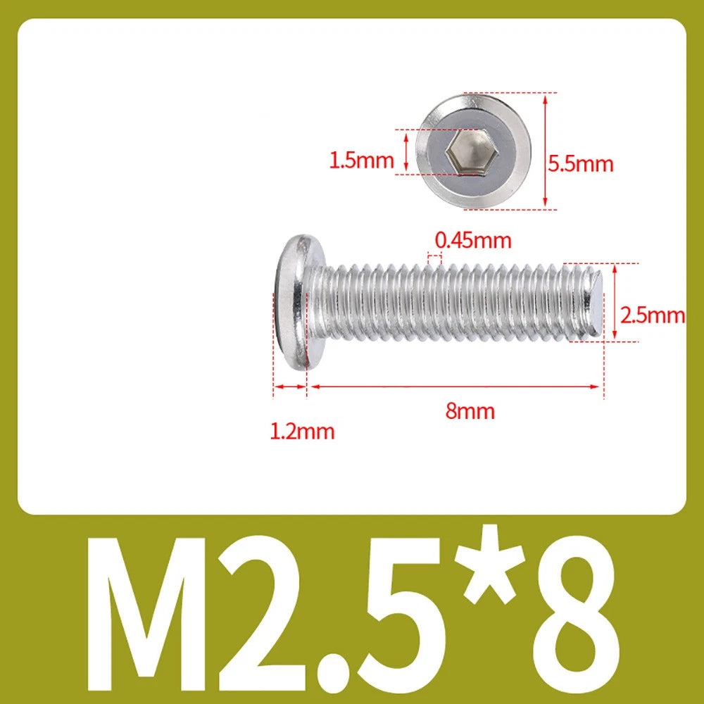 M2 M3 M4 Flat Round Head Hex Socket Screws – A2 Stainless Steel, Fully Threaded (3–50mm)