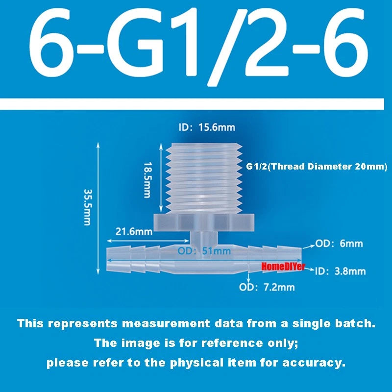 T Piece Joiner 3-Way Plastic Barb Connector | Pipe Hose Male Thread Fitting