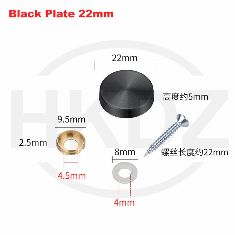 Stainless Steel Mirror Screw Cover Caps – Decorative Disc Plates for Glass, Mirrors & Furniture (16-50mm, Flat/Dome, Silver/Gold/Black/Rose Gold)