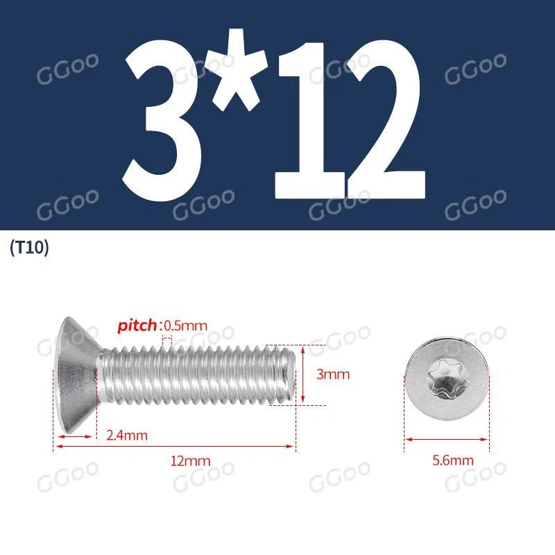 A2 Stainless Steel Torx Countersunk Flat Head Machine Screws M2 M2.5 M3 M4 M5 M6 M8 DIN 965 — 4mm to 60mm