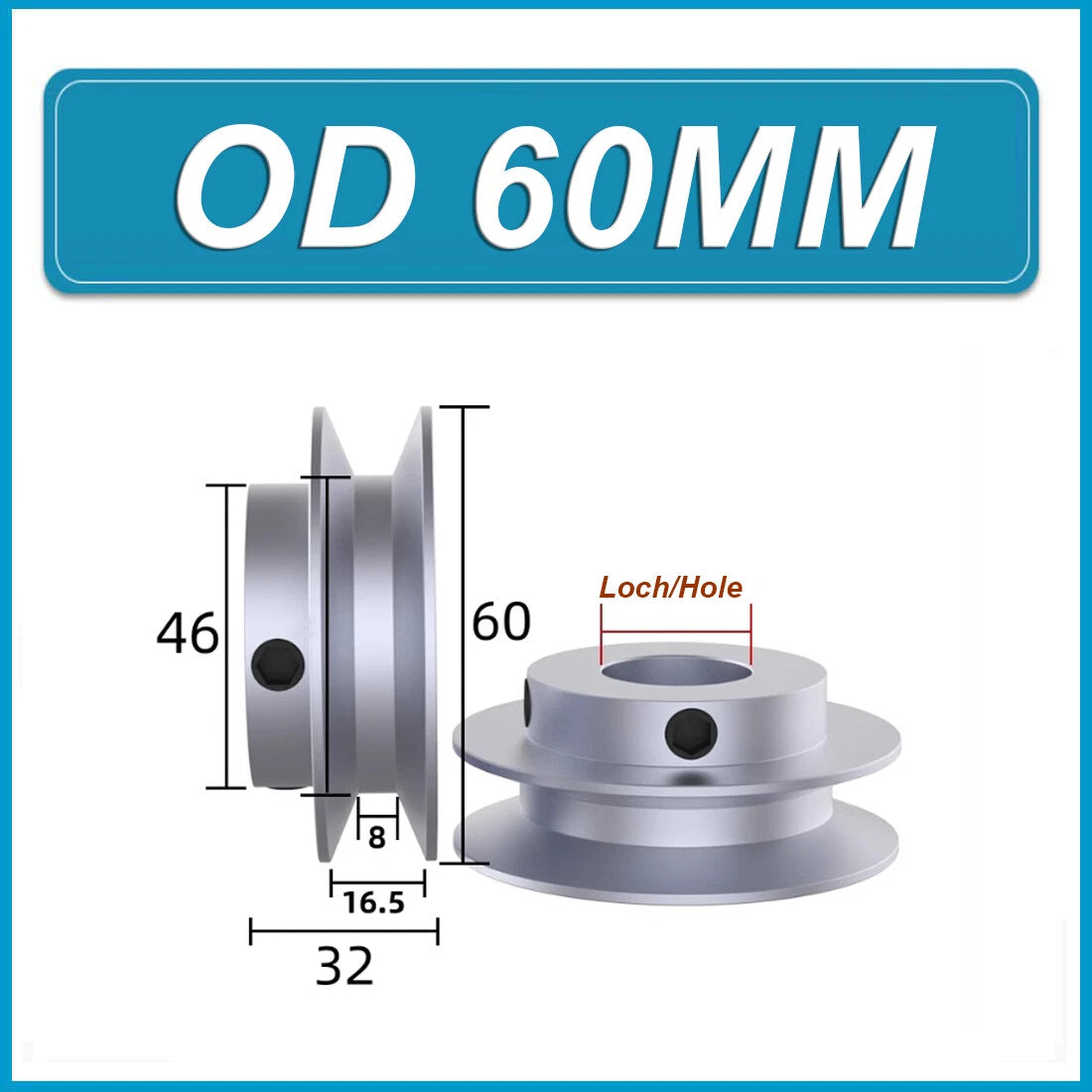 Aluminium V-Groove Pulley 1 Groove OD 50/60/80/100mm for B-type Belts Pulleys
