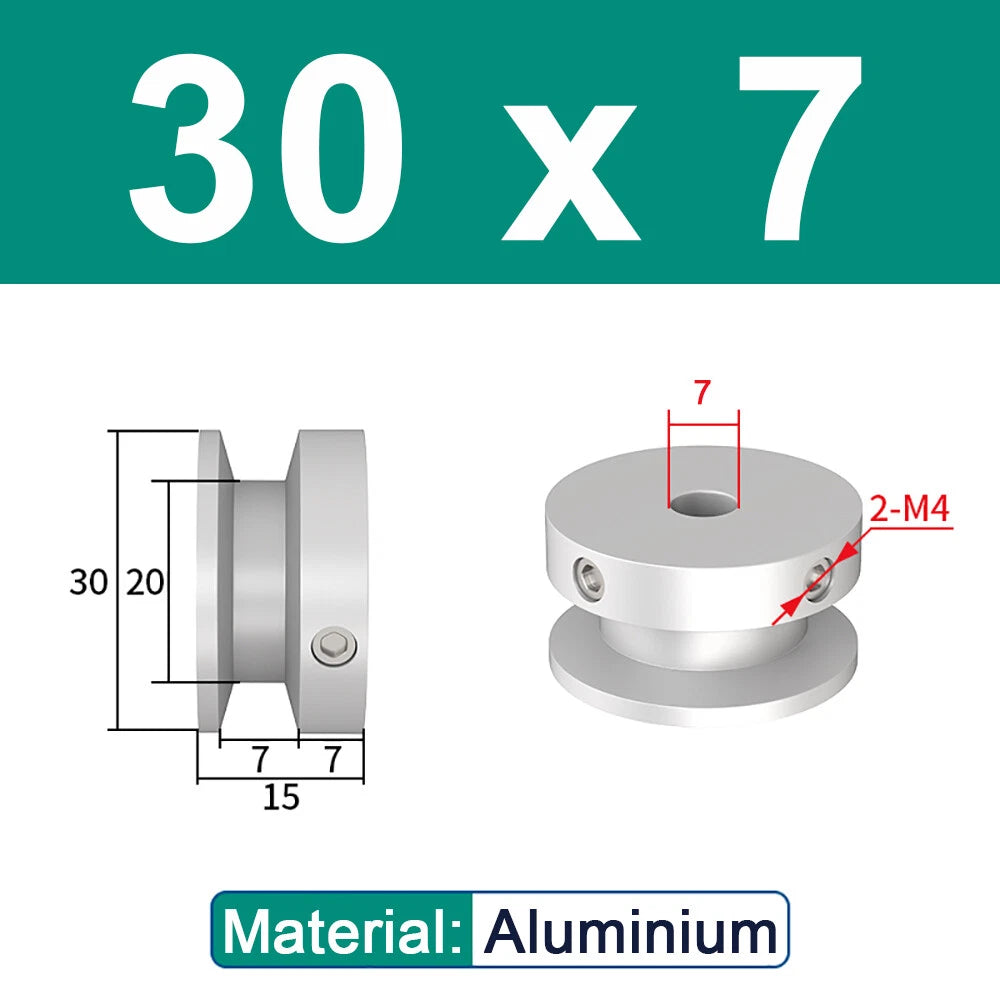 OD 20mm-100mm Aluminium V-Groove Pulley With Fixed Screw for 5mm/6mm Width Belt