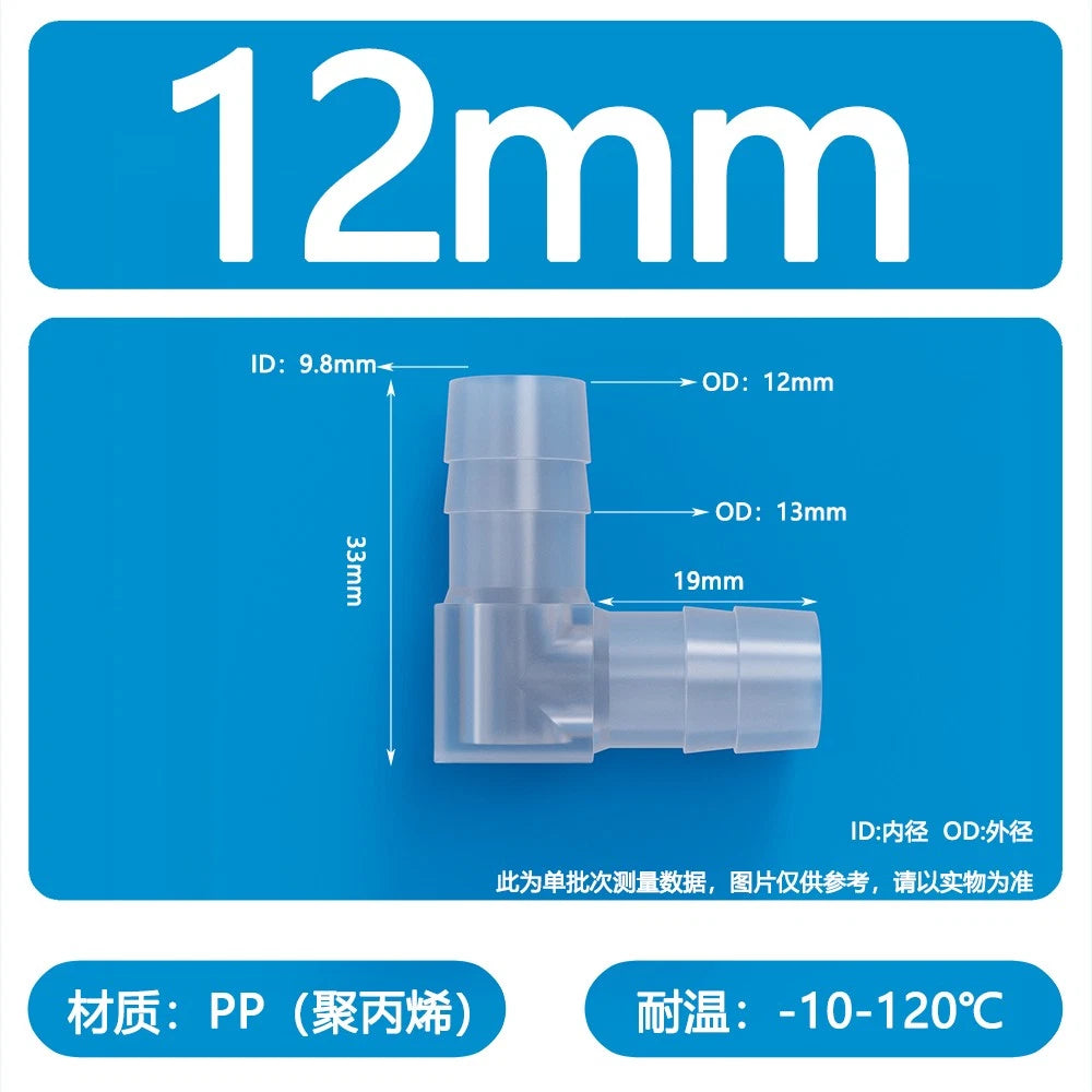 90° Elbow Plastic Barbed Joiner Reducer Connector Pipe Tube Hose Water 1.6-25mm