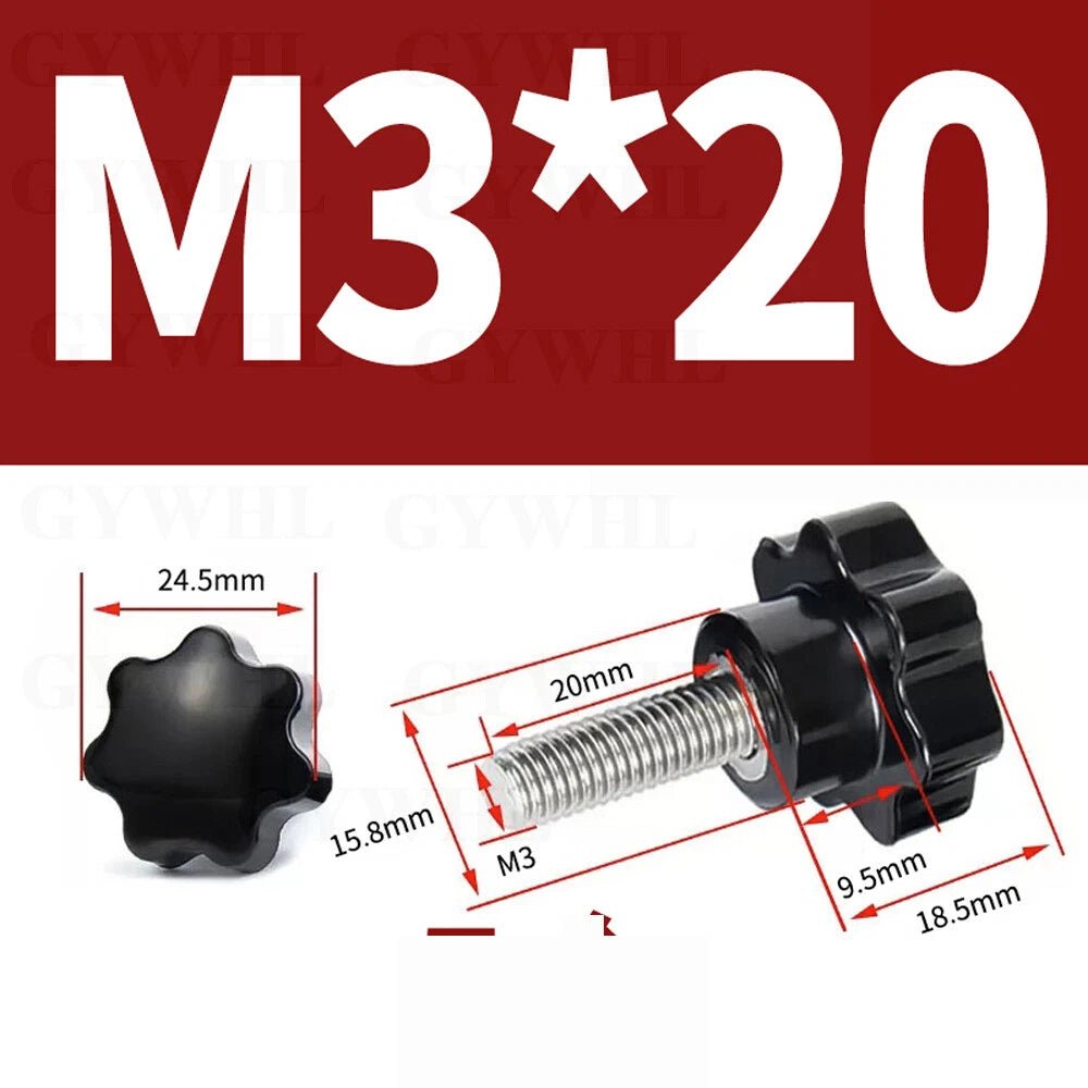 Stainless Thumb Screws Hand Knob Grip Bolts Black Plastic Hexalobular Star Head - HomeDIYer
