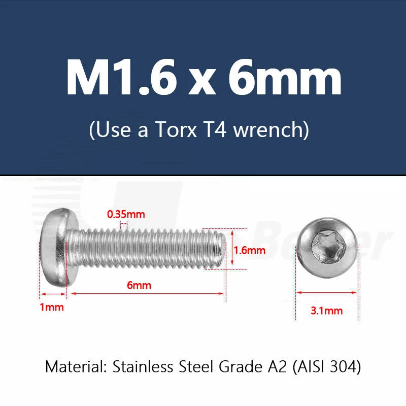 T3–T50 Torx Pan Head Machine Screws – M1.4 to M10, A2 Stainless Steel (3–100mm)