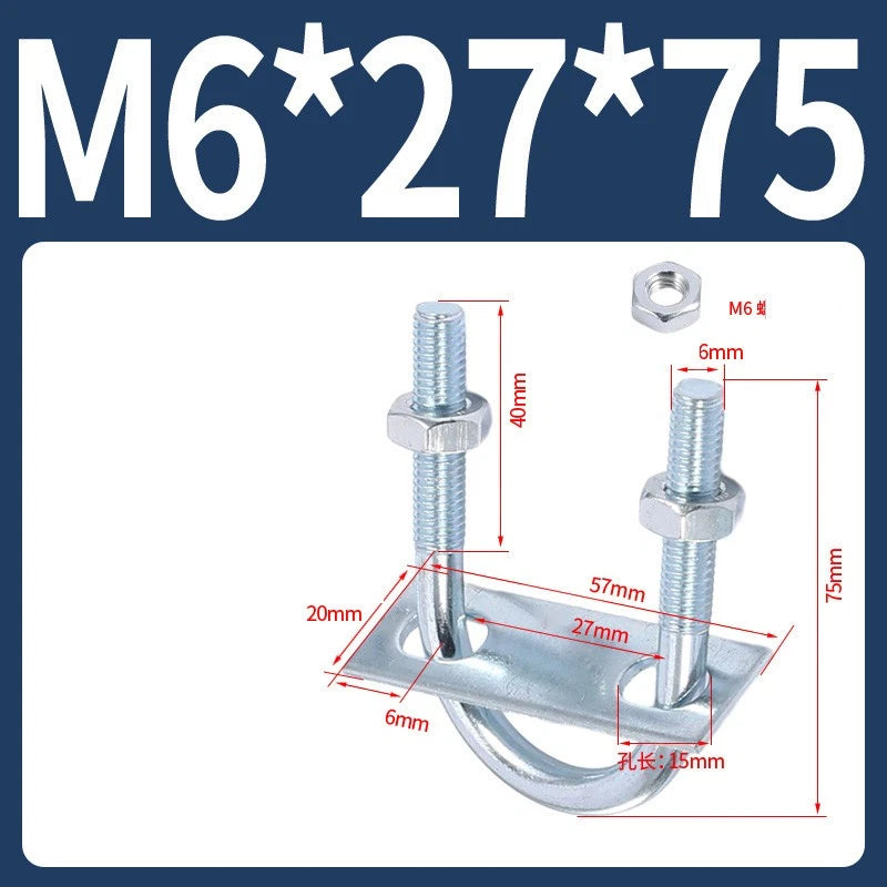 Round U-Bolts Sets Steel 16mm-219mm Inner Width M6 M8 M0 M12 with Nut, Plate