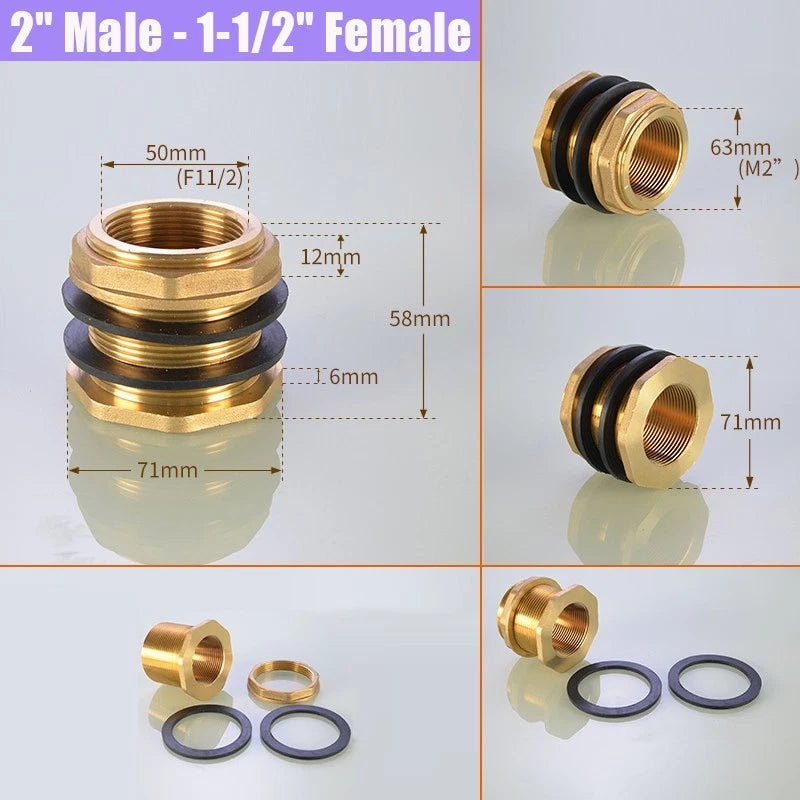BSP Female Male Thread Water Tank Connector Bulkhead Hose Fitting 1/2" 3/4" ~ 2"