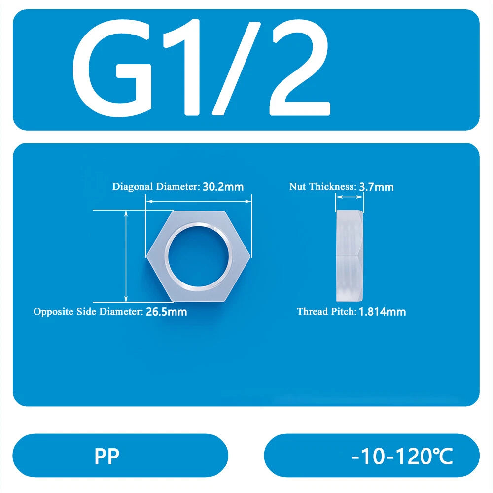 Bulkhead Elbow Barbed Hose Connector — Plastic Pipe Fitting with Thread Adapter, Nut & Gasket