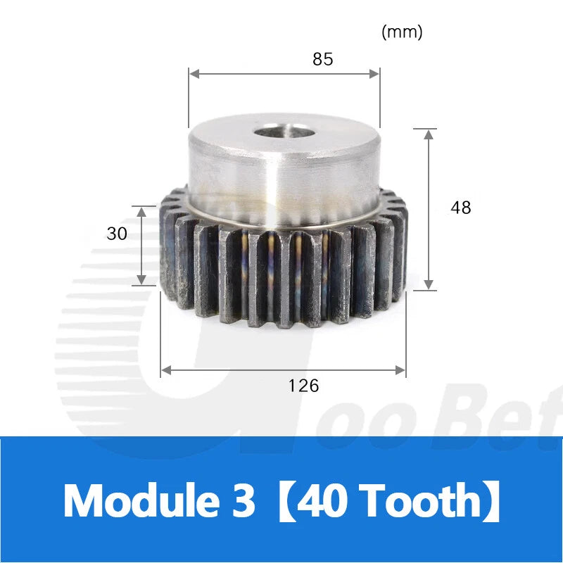 Spur Gear C45 Steel Mod 3 with Hub 12-40 Tooth Motor Pinion Hardened 8-40mm Bore