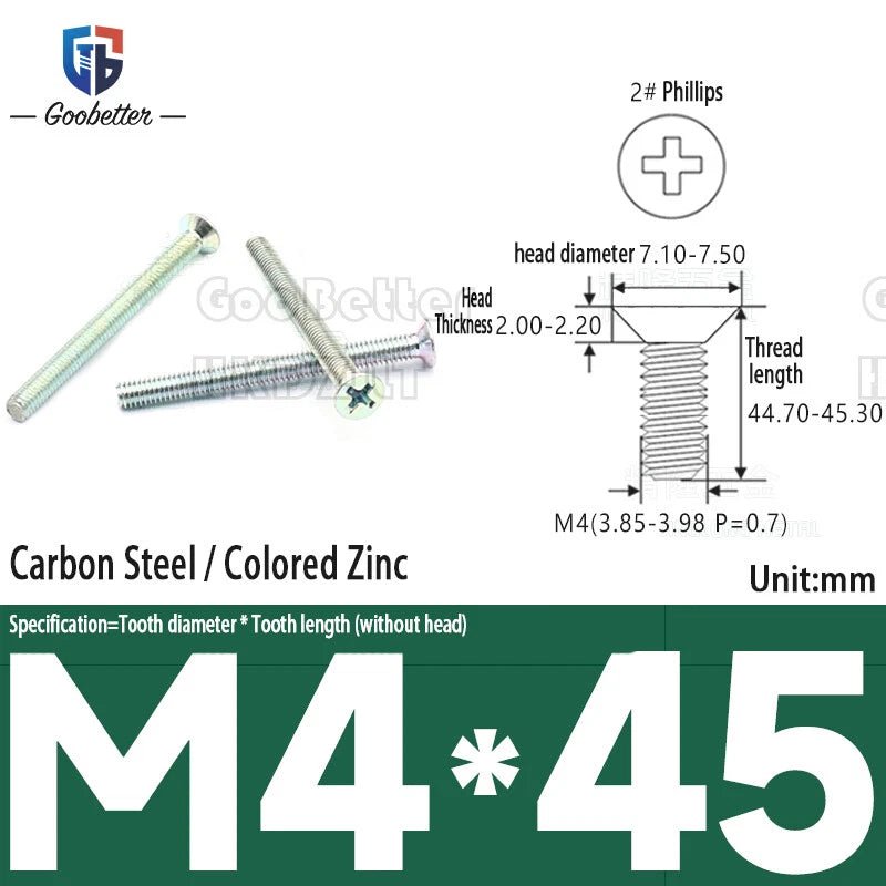 M4 Phillips Flat Head Countersunk Machine Screws — 5 to 45mm, Carbon Steel & Stainless, 9 Finishes - HomeDIYer