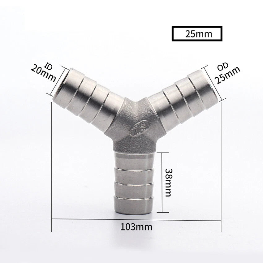 A2 Stainless Steel Barbed 3-Way Hose Connector — T-Type & Y-Type for Fuel, Air, Gas & Oil Pipe