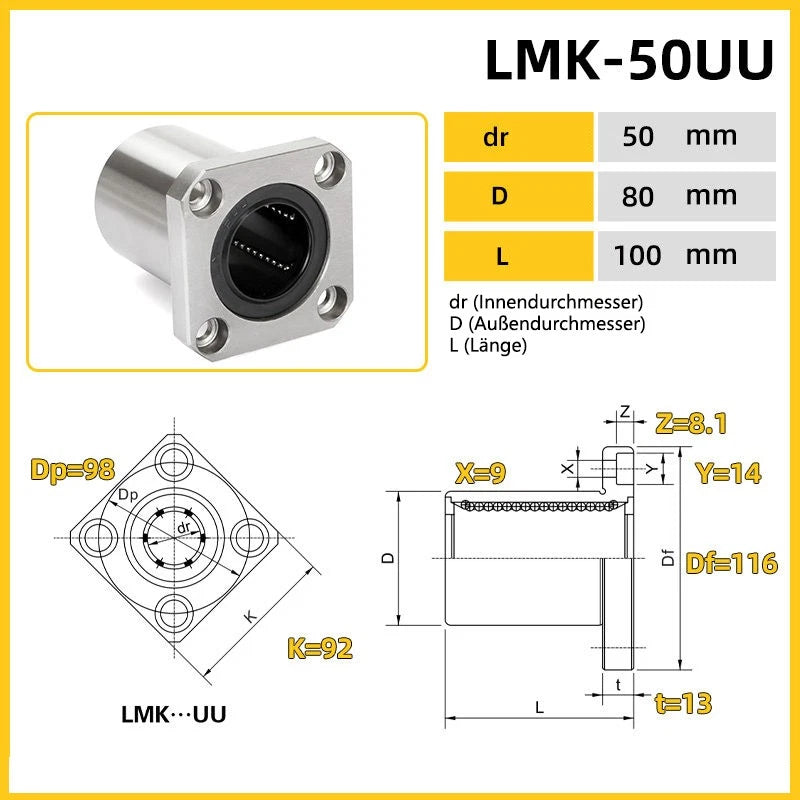 LMK6UU-LMK60UU,6-60mm Linear Square Flange Mount Bearing Linear Bushing Bearings