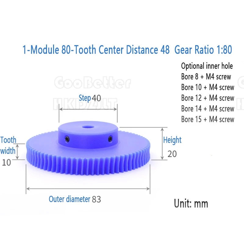 Mod 0.5 1 Nylon Plastic Worm Gear Wheel 15 - 80 Tooth Nylon Worm Shaft Precision