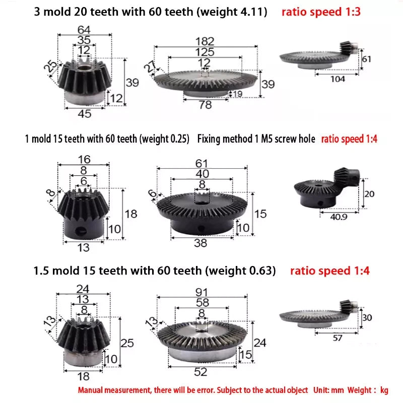 Precision Bevel Gears 0.5/1/1.5/2/2.5/3 Module 12 -160 Teeth Bevel Gear 1:2-1:8