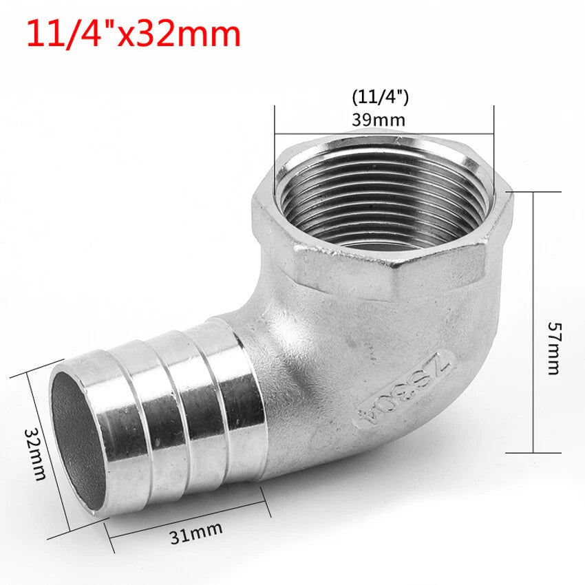 Female Thread Fitting x Barb Hose Tail End Elbow Connector A2 Stainless Steel