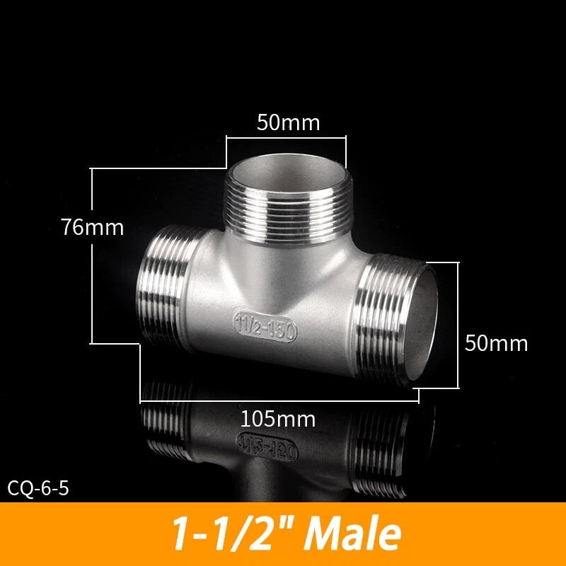 BSP 304 Stainless Steel Tee Fittings — 3-Way Male & Female Pipe Connector (1/8" to 3")