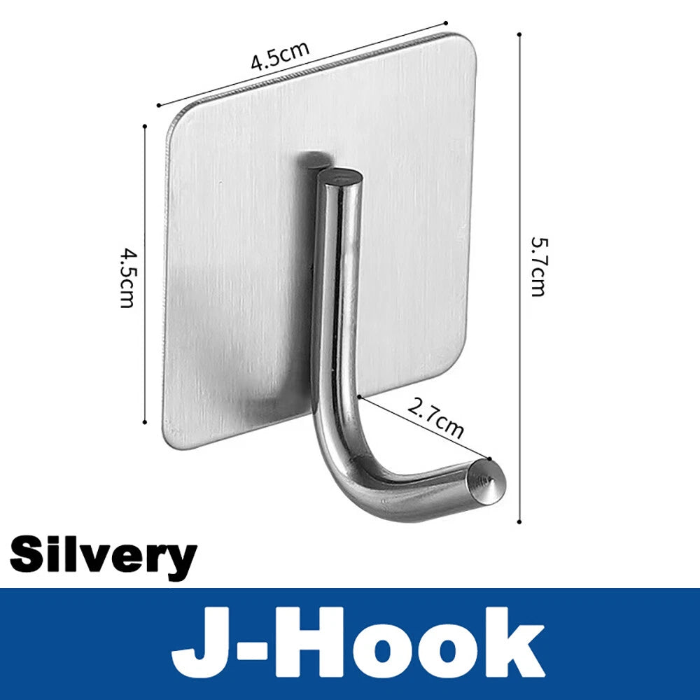 No Drill Self Adhesive Hooks Hanger Stainless Sticky Wall Hook Black/Silver/Gold