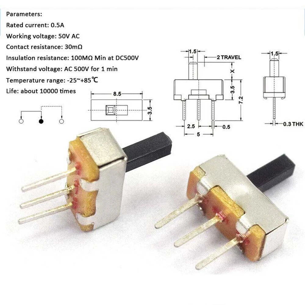 Miniature Slide Toggle Switch — 2/3-Position, Single/Double Row, Vertical & Horizontal, Through-Hole & SMD