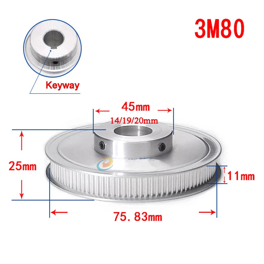 3M 20T-100T Timing Belt Pulley With Step/Keyway, Bore 8-25mm,For 10mm Width Belt