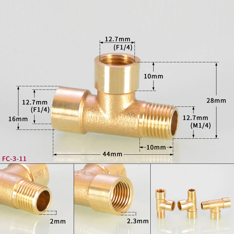 BSP Brass Tee Pipe Fitting – Male & Female Thread T-Shape Connector