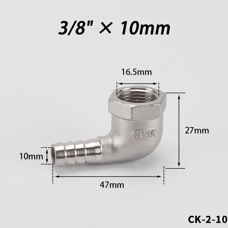 Stainless Steel Female Fitting x Barb Hose Tail End Elbow Connector 1 4" - 11 2"