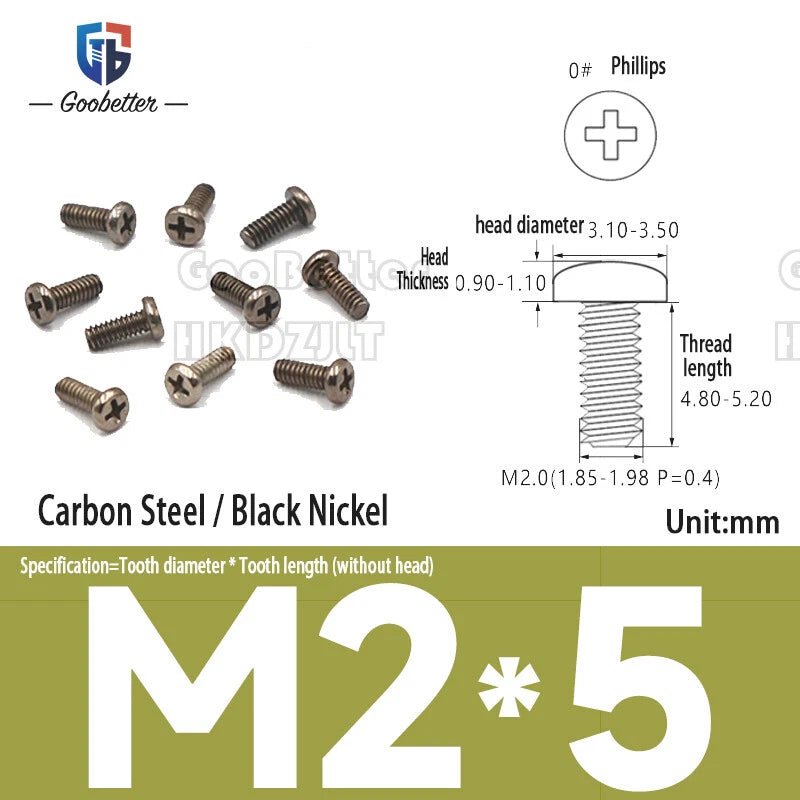 M2 Phillips Pan Head Machine Screws — 3 to 5.5mm, Carbon Steel & Stainless, 11 Finishes - HomeDIYer