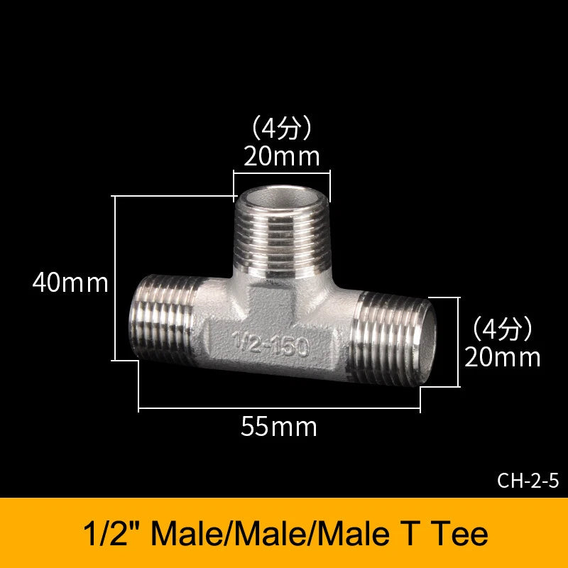 Stainless Steel BSP Tee Fittings 1/2" & 3/4" Male Female Reducer Connector