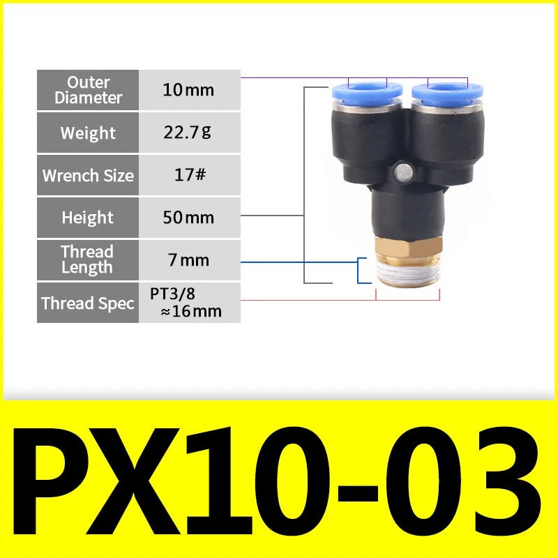 Male Stud Push-In Y Piece Pneumatic Fittings — Thread Hose Tube Connector