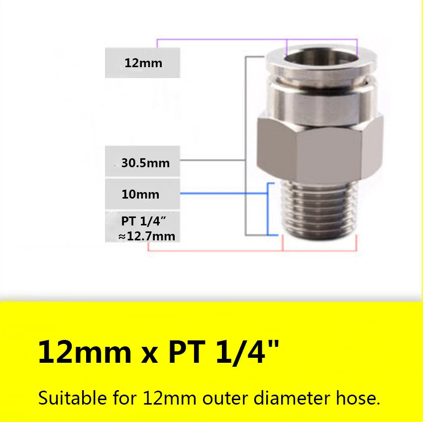 Stainless Steel 304 Push-In Straight Fitting — PT Male Thread x Hose Barb Adapter (4mm–16mm OD)