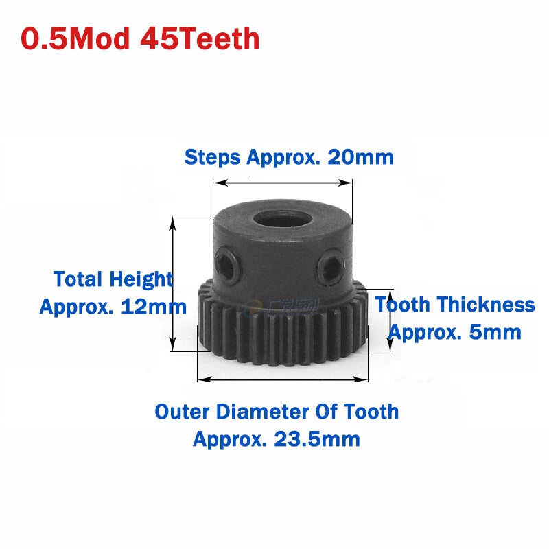 0.5 Module Spur Gear 25-60 Teeth 45# Steel Pinion Gear Motor Transmission Gears