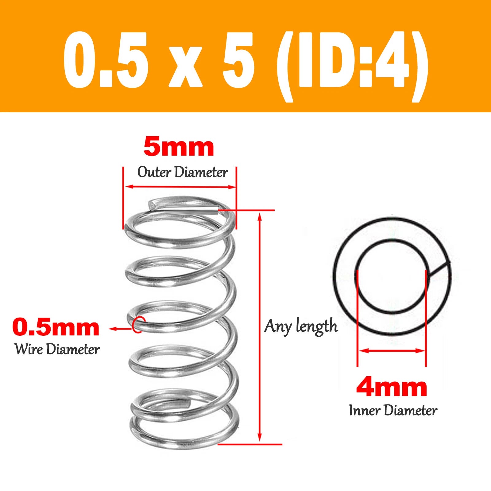 Wire Dia.0.5mm ,OD 3mm - 12mm Small Springs Compression Spring Steel All lengths