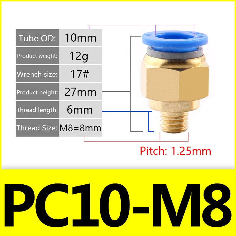 Pneumatic Straight Male Stud Push-to-Connect Fitting | PC4–PC12 × M5–M16