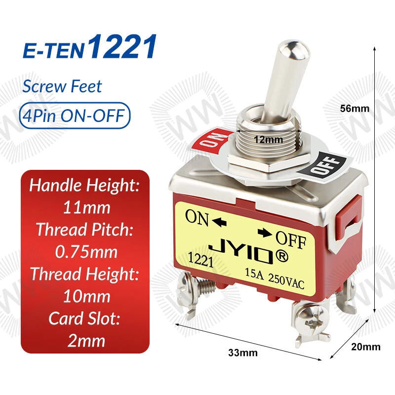 Heavy Duty Metal Toggle Switch – 15A 250VAC, 2/3/4/6 Pin, ON-OFF & ON-OFF-ON