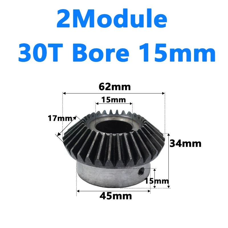 Bevel Gear 2 Module Ratio 1:1 Teeth 25 30 Bore Dia 10mm 12mm 14mm 15mm 16mm-28mm