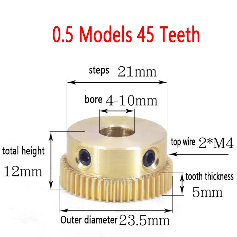 Mod 0.5 Brass Pinion Gear Spur Gears 20-60 Teeth 4-15mm Bore With Screw Hardened