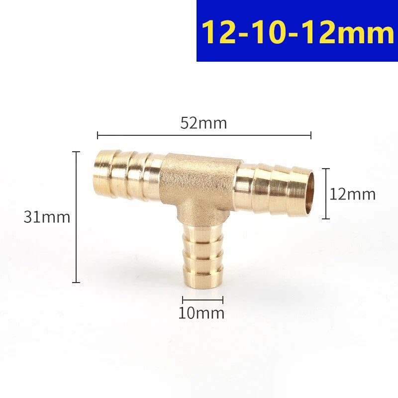 Brass Barbed T-Piece Hose Joiner Reducer Tee Connector — Air, Water & Fuel Fittings