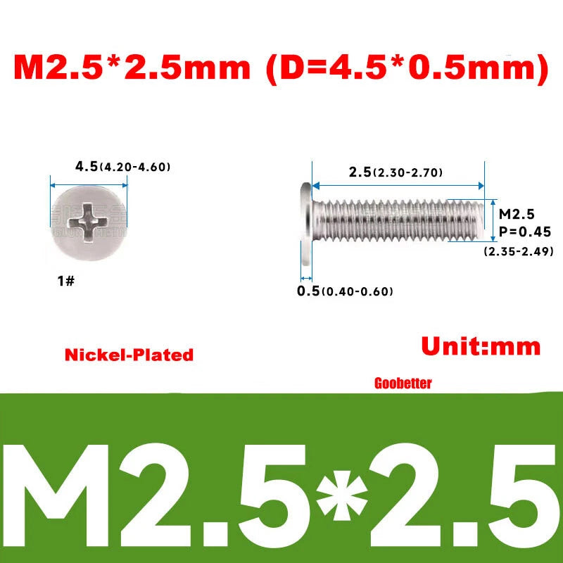 M2.5 Ultra Thin Flat Wafer Head Phillips Screws – CM2.5 Laptop Computer Screws (Various Finishes)