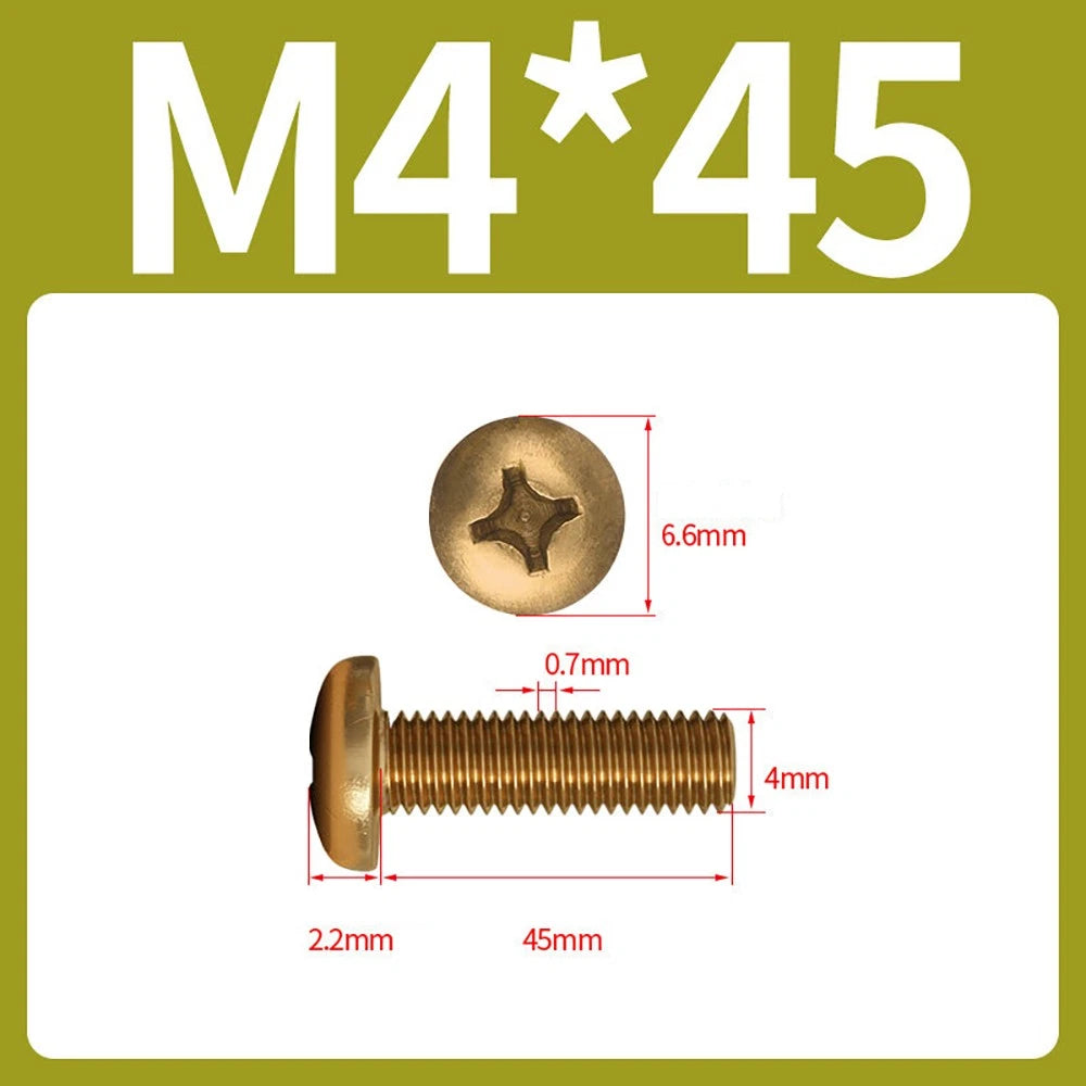 M4 M5 Solid Brass Pan Head Phillips Machine Screws — Multiple Lengths