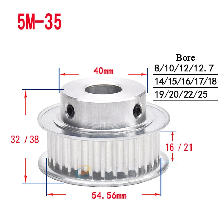 HTD-5M 10T-72T Timing Belt Pulley With Step Bore 5-25mm, For 20mm Width Belt
