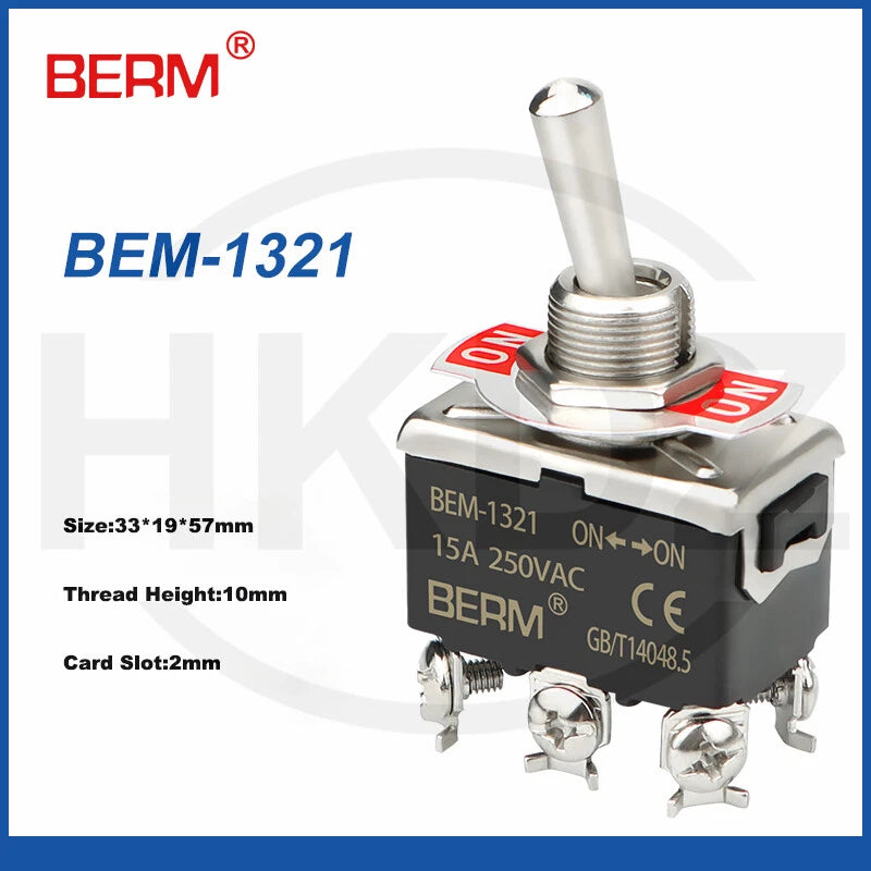 Metal Toggle Switch 250VAC 15A — SPST / SPDT / DPST / DPDT Panel Mount Flick Switch