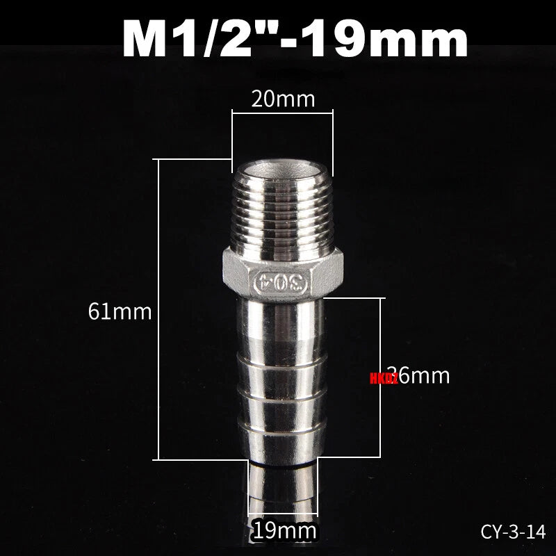 Stainless Steel 304 Barb Hose Tail Connector – 1/2" & 3/4" BSP Male Thread Hose Fittings