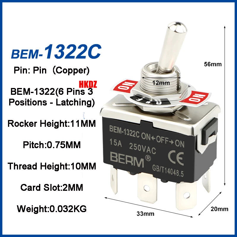 Heavy Duty Toggle Switch — 2/3 Position SPST DPDT, BEM & E-TEN Series, Pin or Screw Terminal