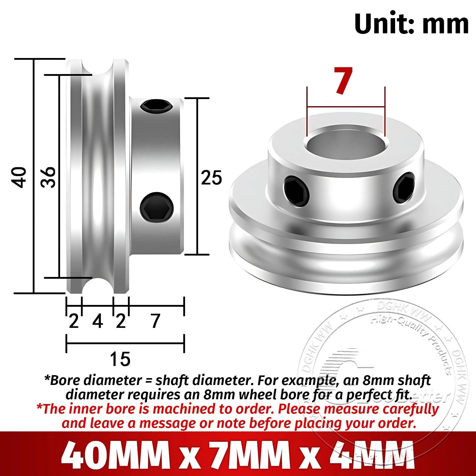 V Grooved Pulley Aluminum Round Belt Pulleys For 4mm Width Belt OD 20/30/40/50mm
