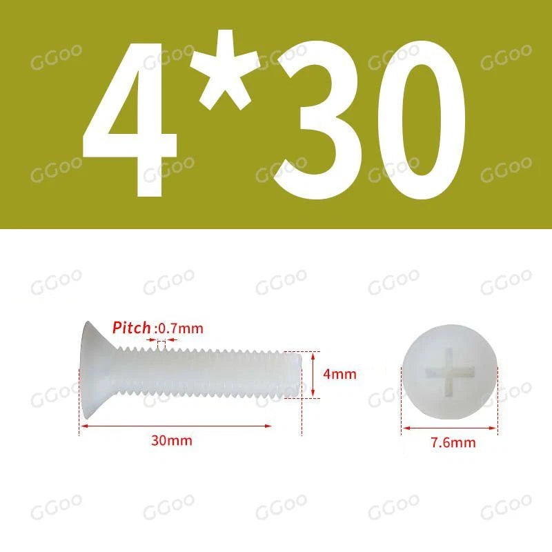 White Nylon Phillips Flat Head Machine Screws DIN 965 — M2.5 M3 M4 M5 M6 M8