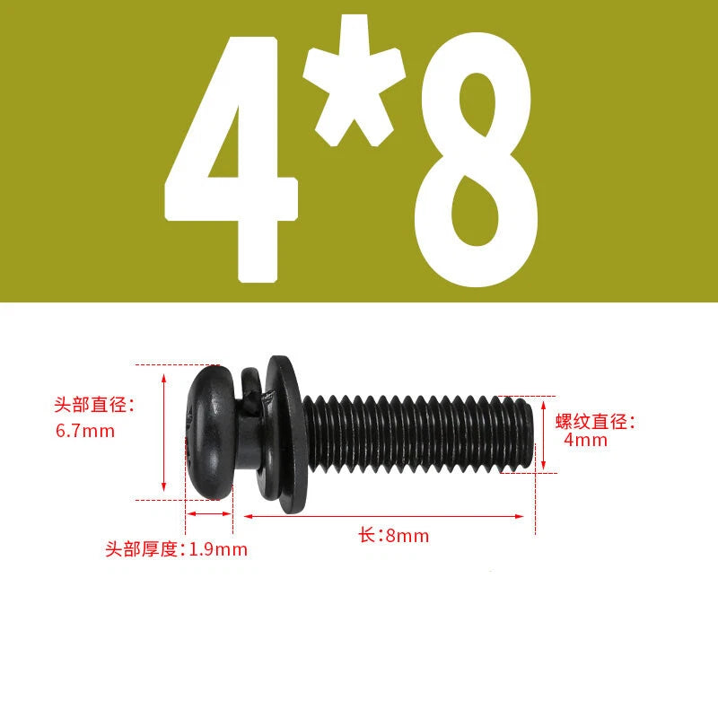 Black Zinc Pan Head Machine Screws with Washers, M2–M6 Pozi Phillips Drive