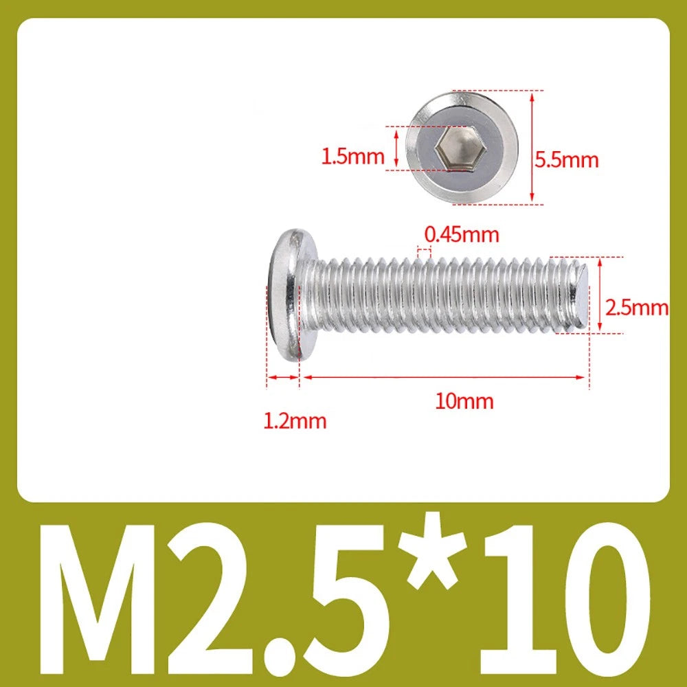 M2 M3 M4 Flat Round Head Hex Socket Screws – A2 Stainless Steel, Fully Threaded (3–50mm)