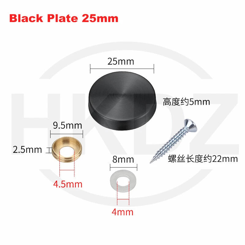 Stainless Steel Mirror Screw Cover Caps – Decorative Disc Plates for Glass, Mirrors & Furniture (16-50mm, Flat/Dome, Silver/Gold/Black/Rose Gold)