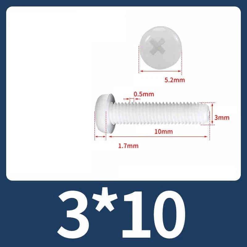 White Nylon Phillips Pan Head Machine Screws – M2 to M8, Non‑Conductive & Corrosion‑Free (PA66)